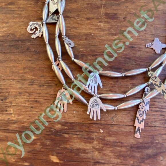 Sterling Silver Beaded Charm Necklace Southwestern - Picture 3 of 6